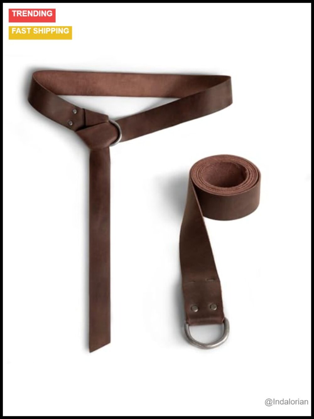 Handmade Full Grain Leather Medieval Belt Half Ring Closure Viking Cosplay